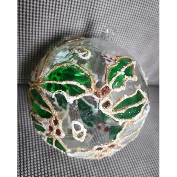 Jim Marvin Giant 6” HandBlown Glass Christmas Ornament Poinsettia’s Gold Glitter - Picture 1 of 5